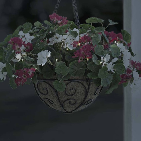Plow & Hearth Light-Up Geranium Hanging Basket Arrangement - Picture 6 of 6